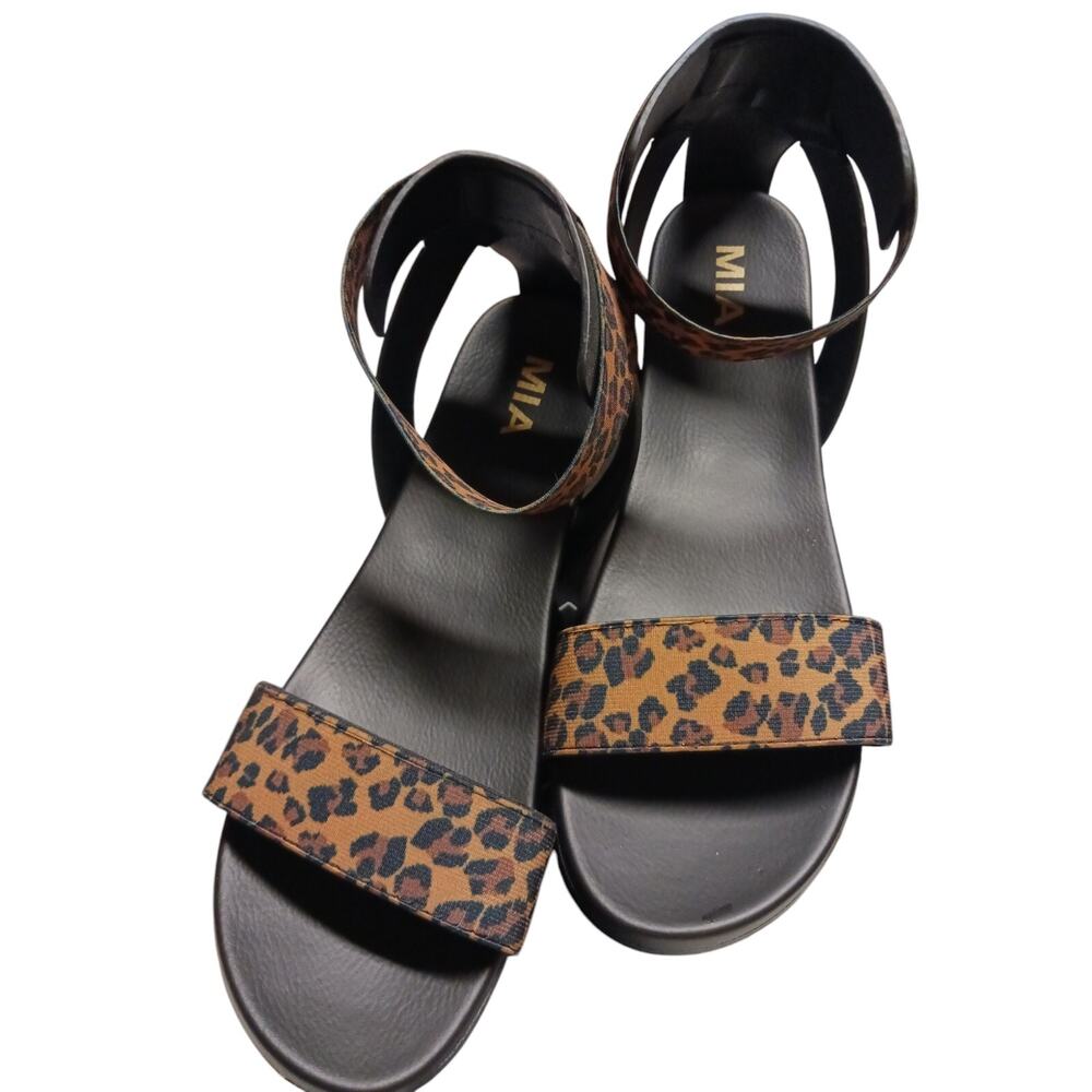 MIA Lydia black & brown cheetah elastic Sandals size 9 New w/ box summer beachy